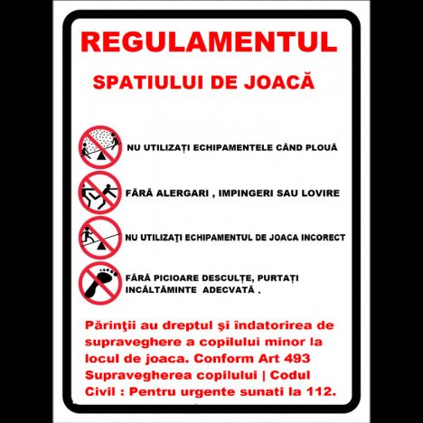 Placuta cu regulamentul la locul de joaca